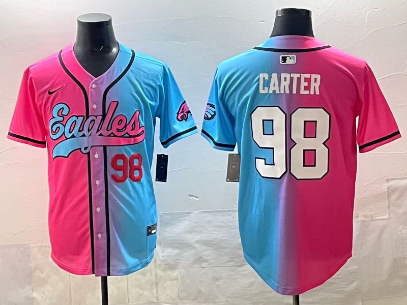 Men 2025 Philadelphia Eagles #98 Carter Blue pink Nike Limited NFL Jersey style 02